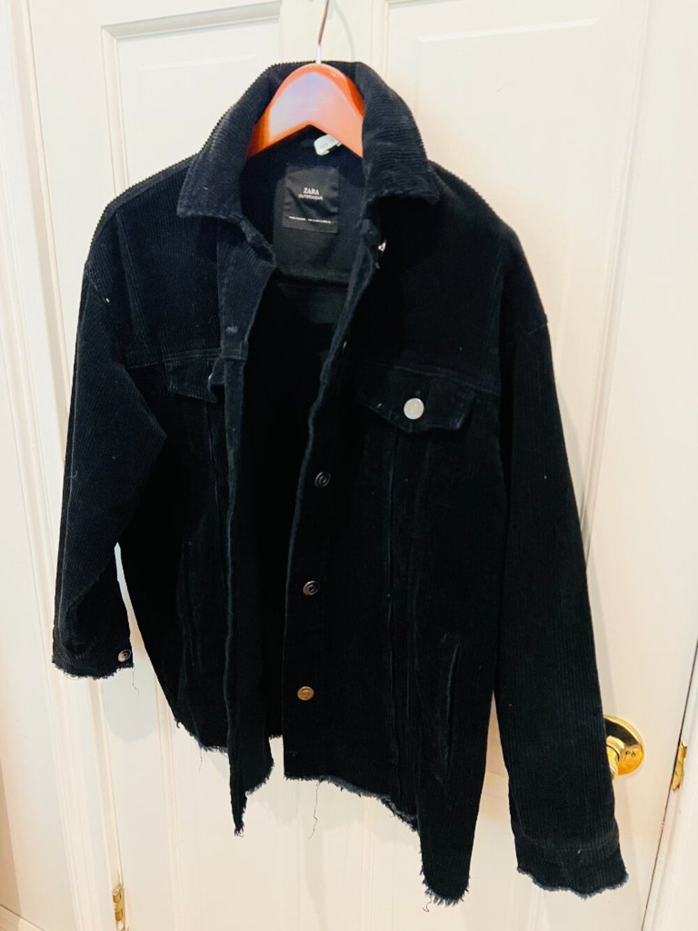 black corduroy jacket is from Zara and features a frayed hem Size Small - Picture 2 of 16